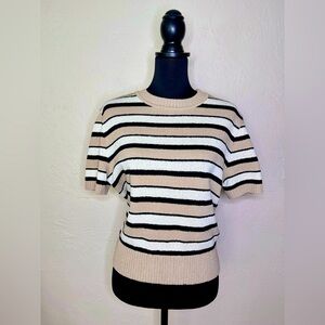 ST JOHN SPORT by MARIE GRAY‎ Wool Blend Sweater Shirt Black Beige White Medium